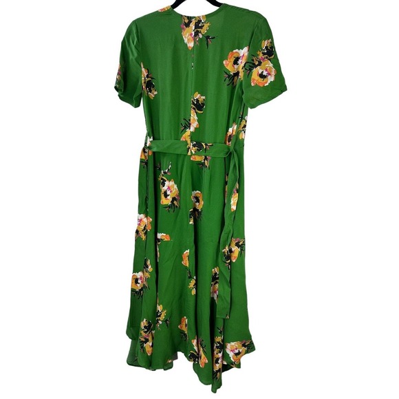 A.L.C. 100% Silk Cora Wrap Dress Green Floral Tie V-Neck SS Women's Size 4 ALC - Picture 6 of 16